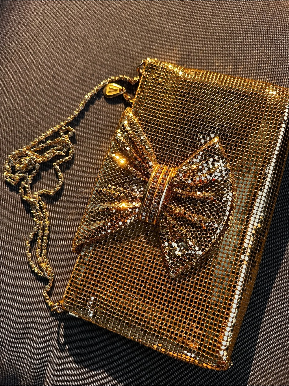NWOT Gold Mess Sequin Bow Evening Crossbody Bag